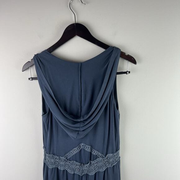 POL Dress Womens Large Sleeveless Blue Hooded Button Front Crochet Boho - Picture 8 of 8